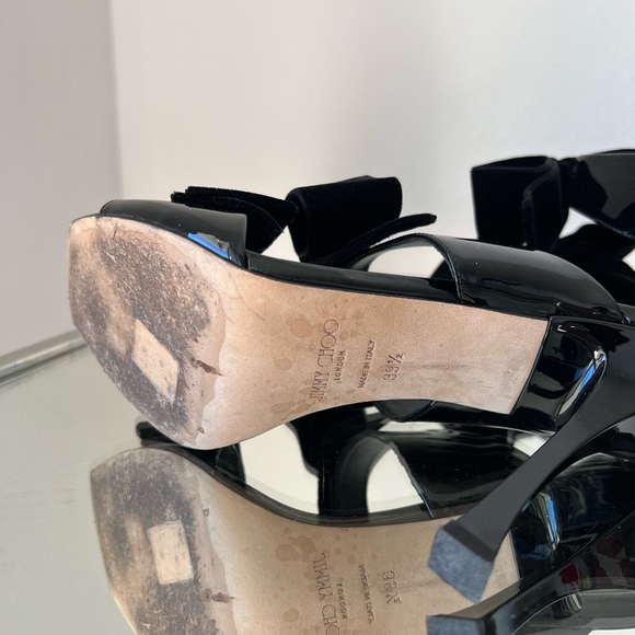 EUC Jimmy Choo Flaca 100 Patent Leather Mule Sandals with Bow in Black - Picture 9 of 11